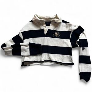 CU Boulder long sleeve rugby shirt in black and white